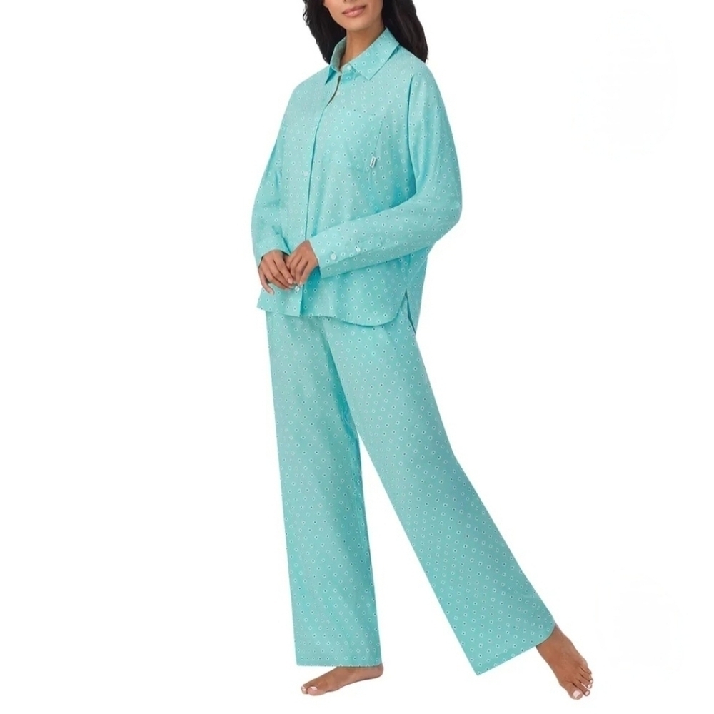 DKNY Pajama Set 2 Piece Blue White Womens Size Small Geometric PJ Set Loungewear